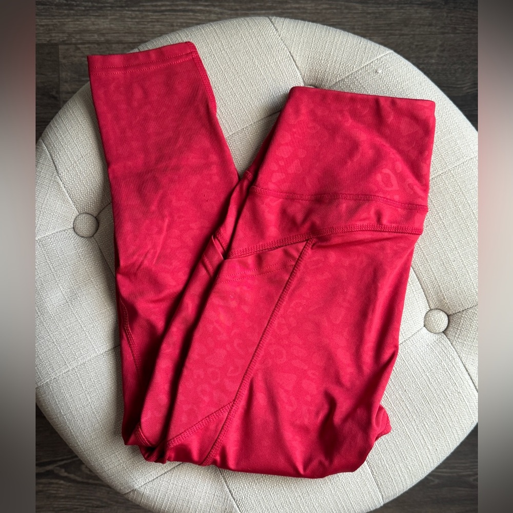 NICOLE MILLER SPORT Women's High Rise Pull On capri Leggings- red leopard print